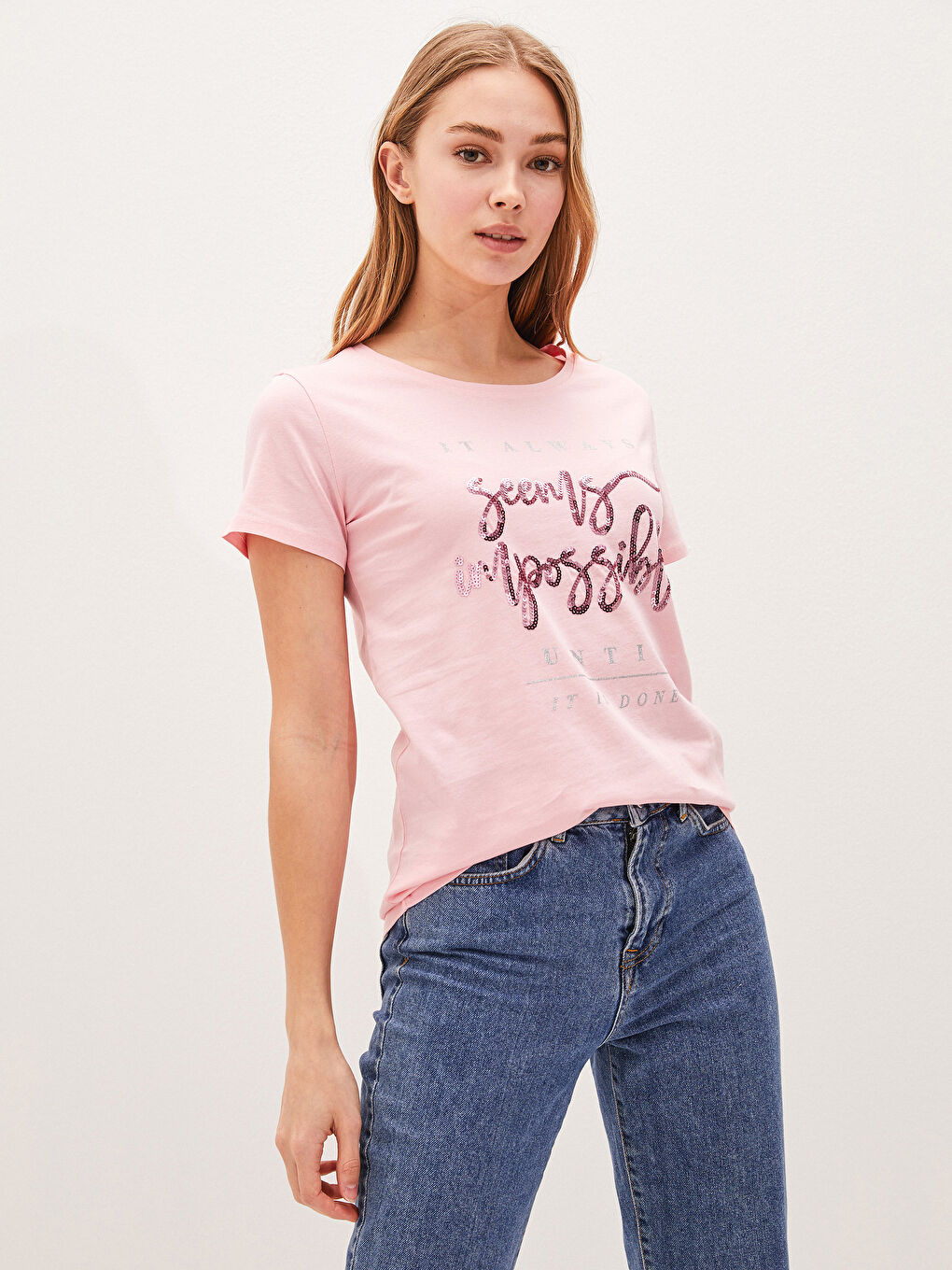 Футболка с круглым вырезом, с принтом, с коротким рукавом, из хлопка, для женщин-1