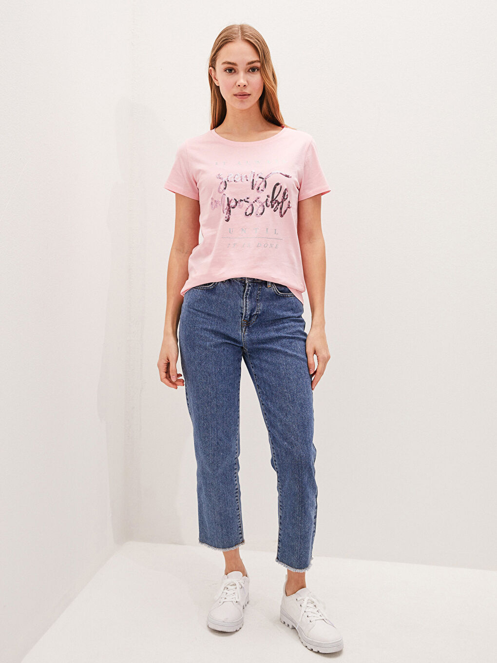 Футболка с круглым вырезом, с принтом, с коротким рукавом, из хлопка, для женщин-3