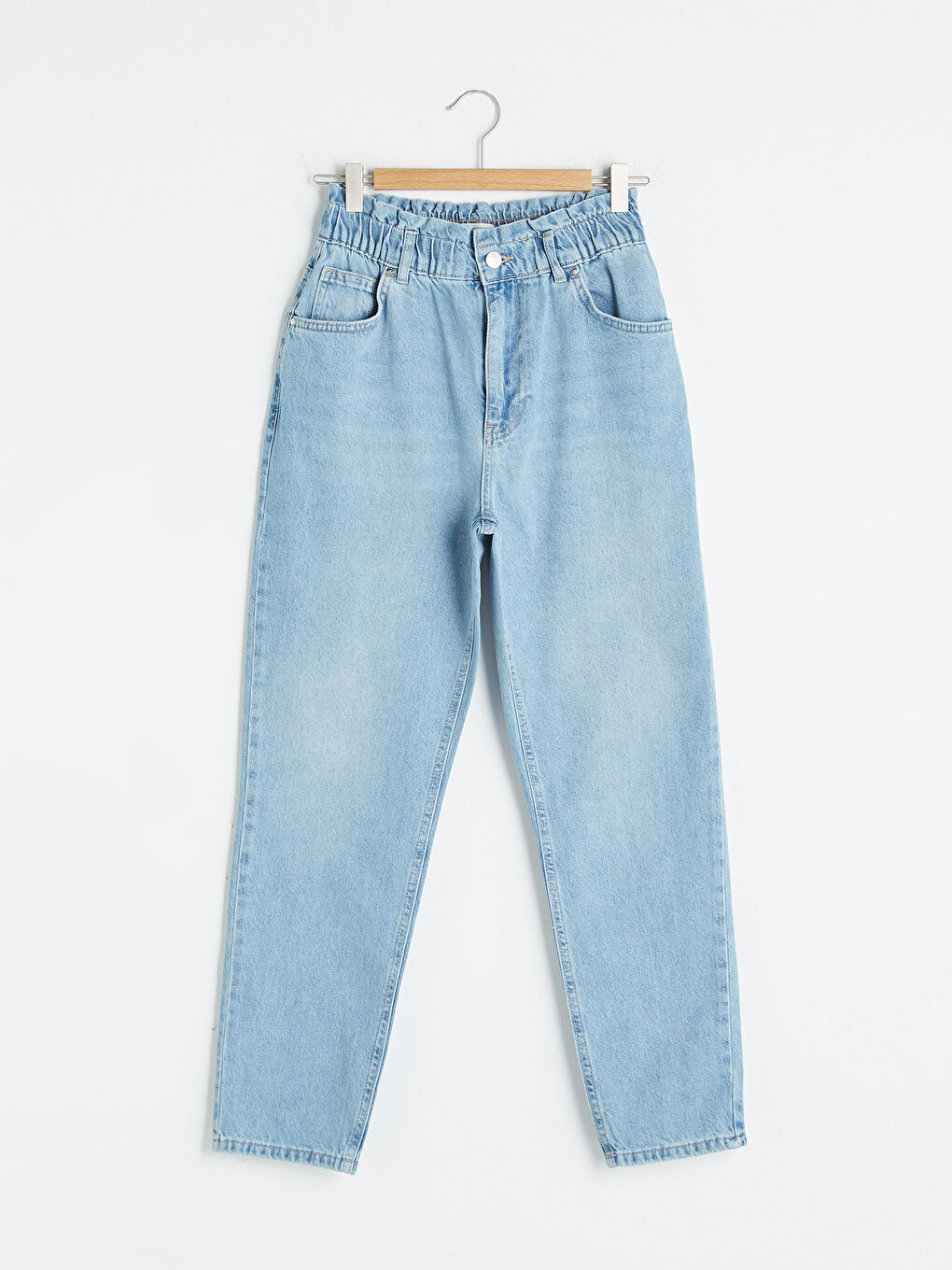 Mavi Beli Lastikli Standart Fit Cep Detaylı Kadın Jean Pantolon-2