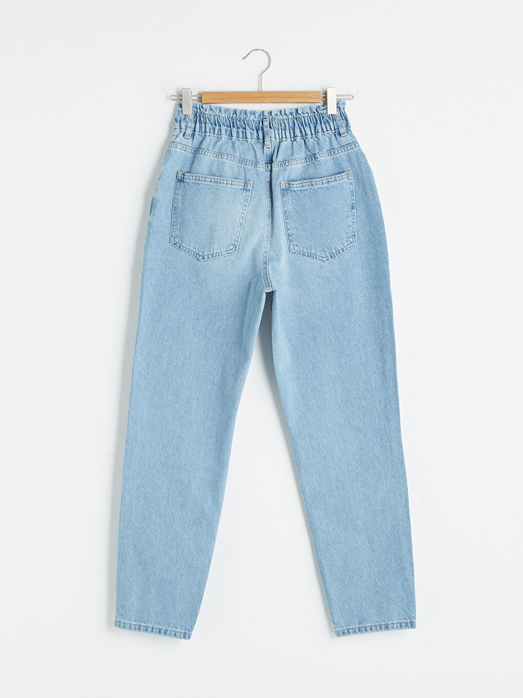 Mavi Beli Lastikli Standart Fit Cep Detaylı Kadın Jean Pantolon-3