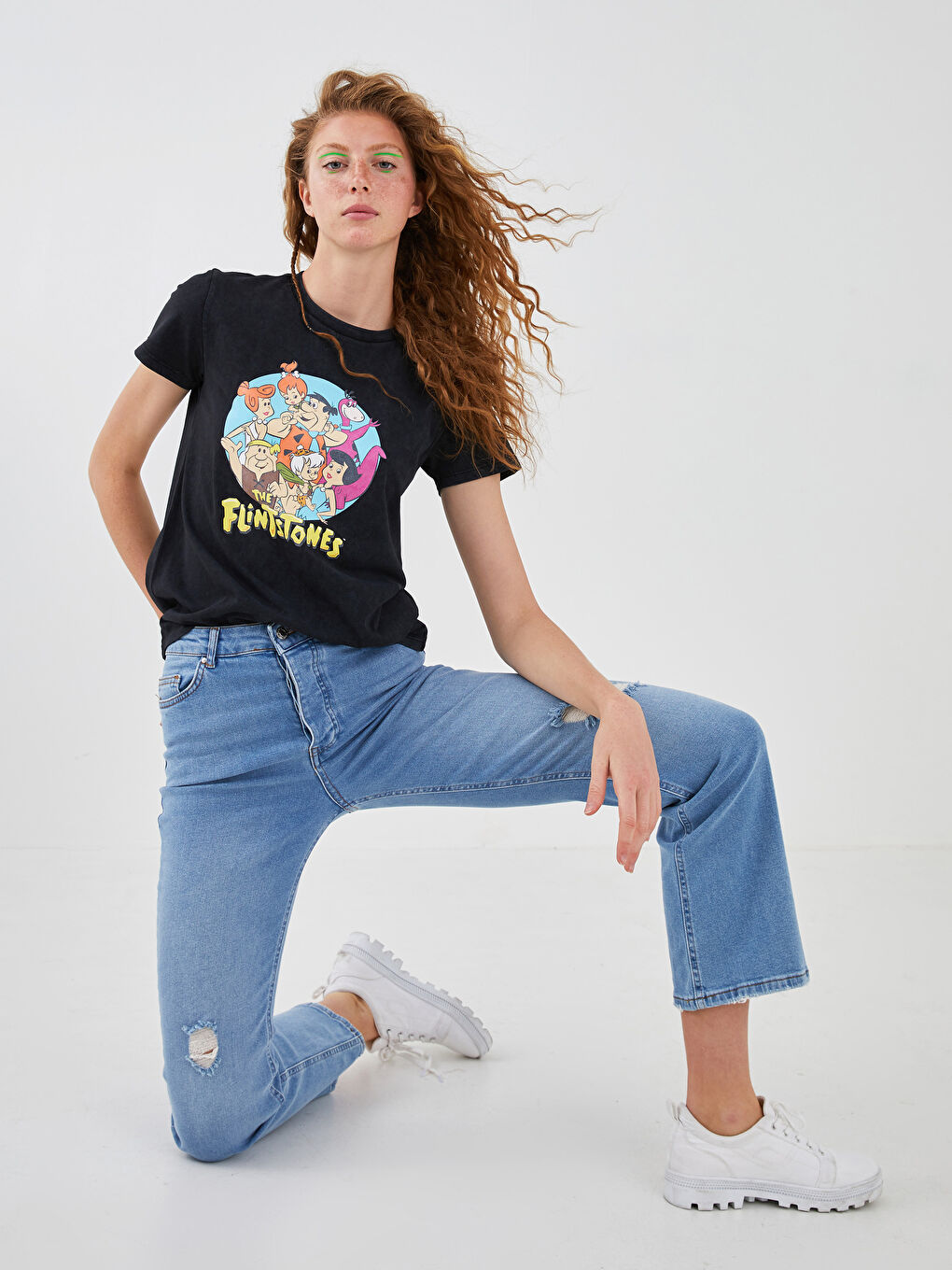 Mavi Yüksek Bel Wideleg Kadın Jean Pantolon-1