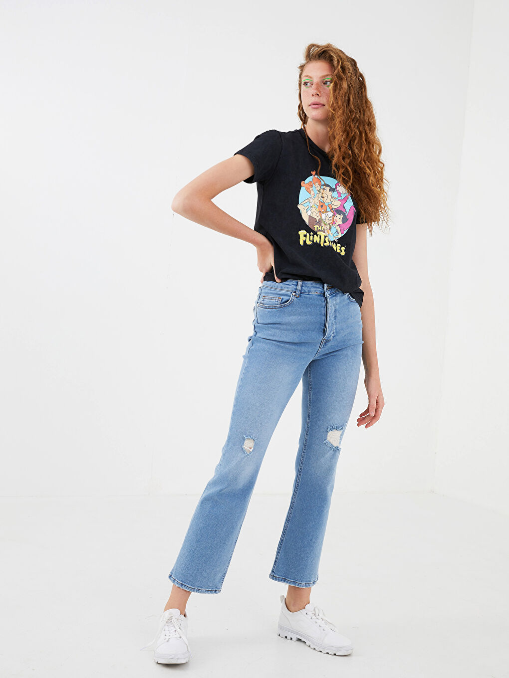 Mavi Yüksek Bel Wideleg Kadın Jean Pantolon-3