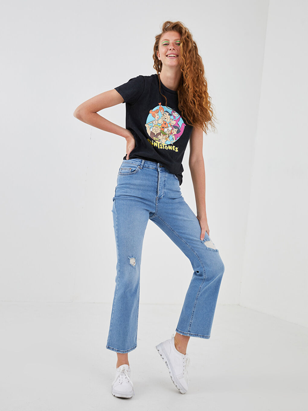 Mavi Yüksek Bel Wideleg Kadın Jean Pantolon