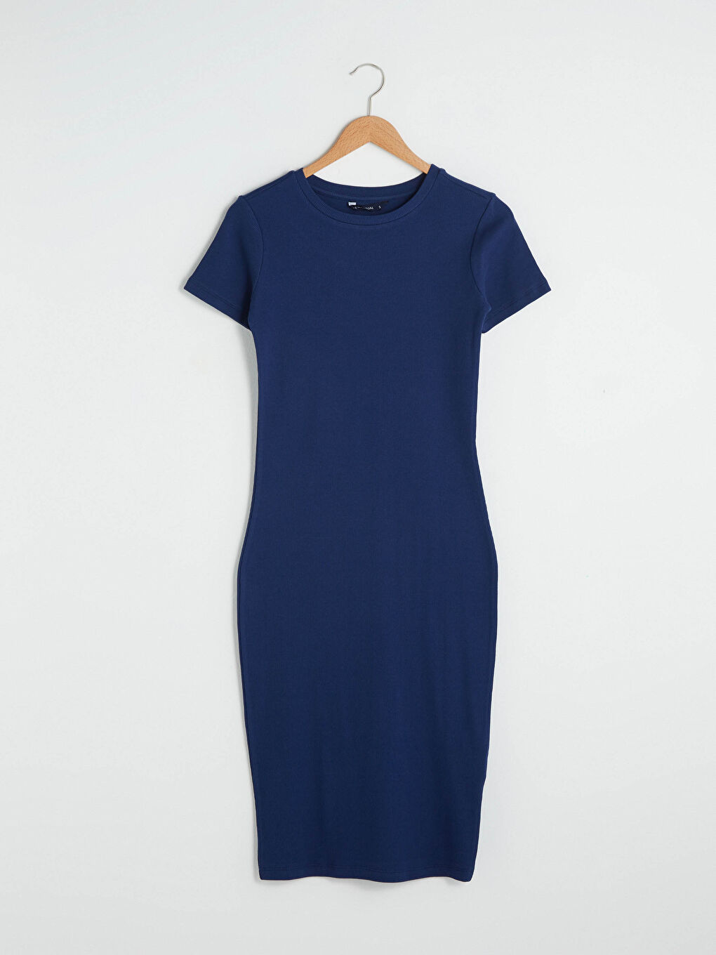 Robe Droite à Col Rond en Coton Côtelé à Manches Courtes-5