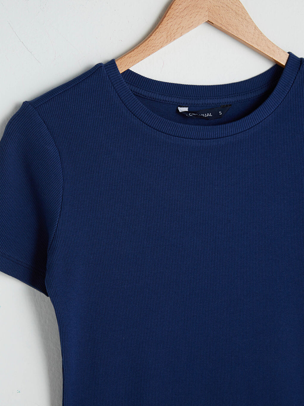 Robe Droite à Col Rond en Coton Côtelé à Manches Courtes-7