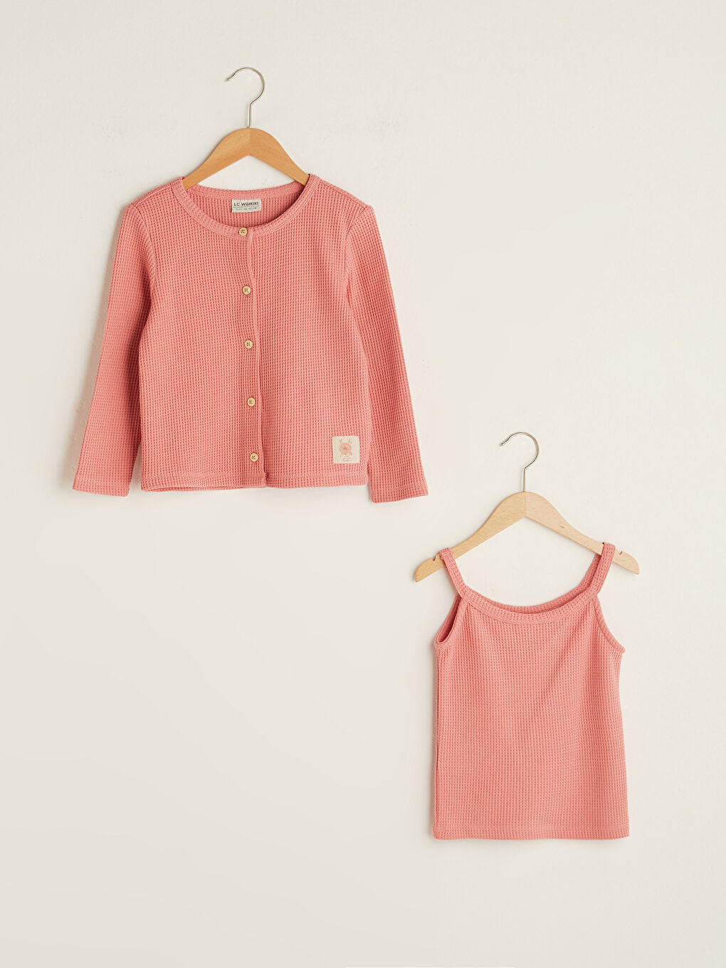 Pembe Kendinden Desenli Kız Çocuk Atlet ve Hırka