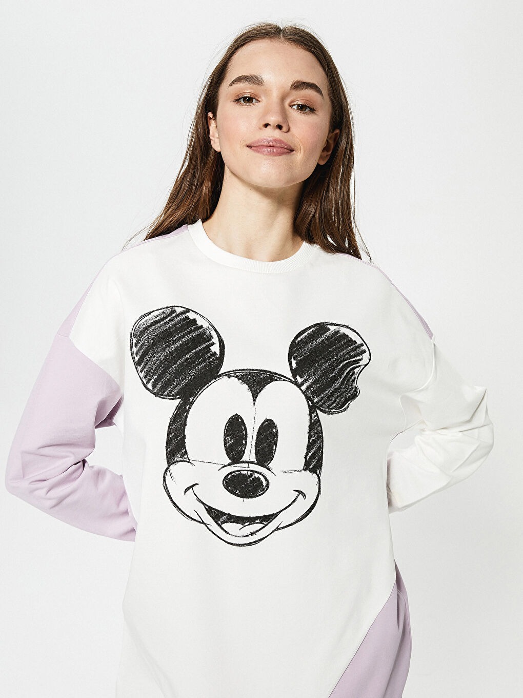 Crew Neck Mickey Mouse Printed Color Block Long Sleeve Women's Dress-9