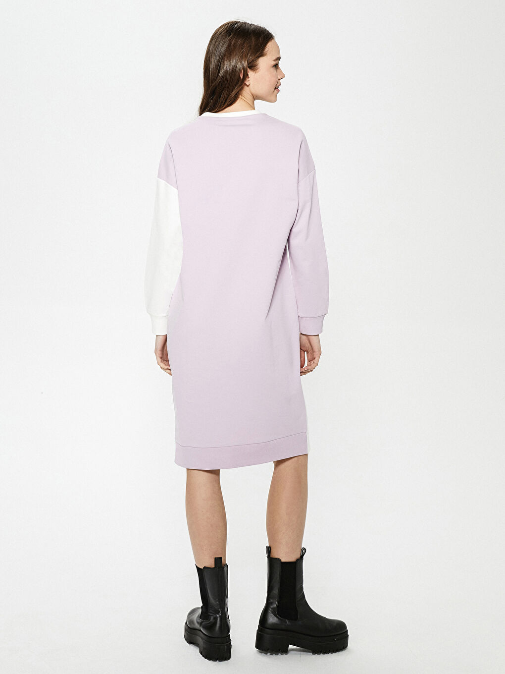 Crew Neck Mickey Mouse Printed Color Block Long Sleeve Women's Dress-10