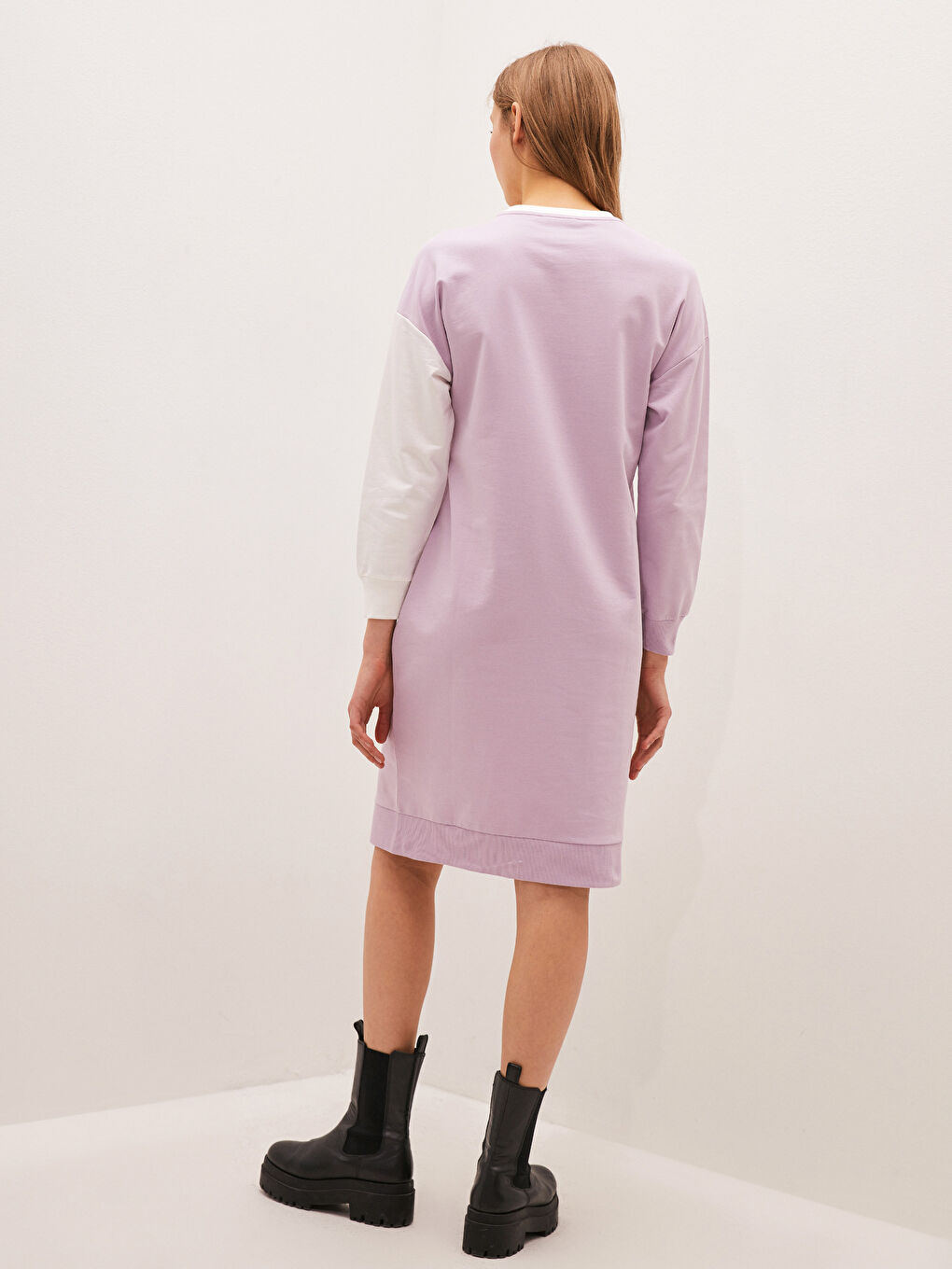 Crew Neck Mickey Mouse Printed Color Block Long Sleeve Women's Dress-5