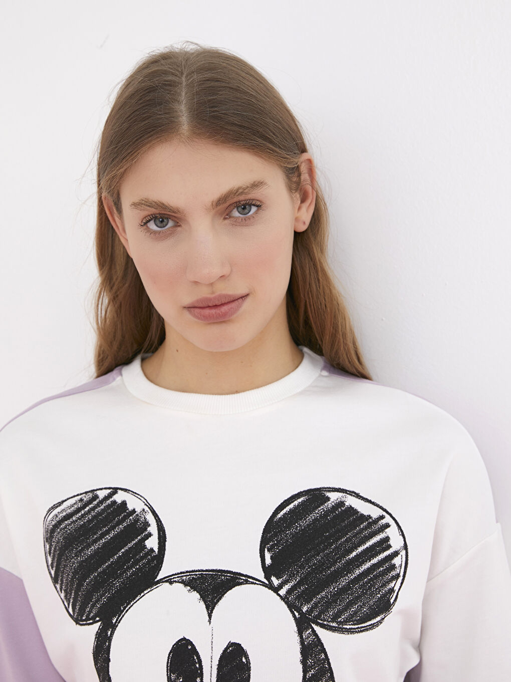 Crew Neck Mickey Mouse Printed Color Block Long Sleeve Women's Dress-3