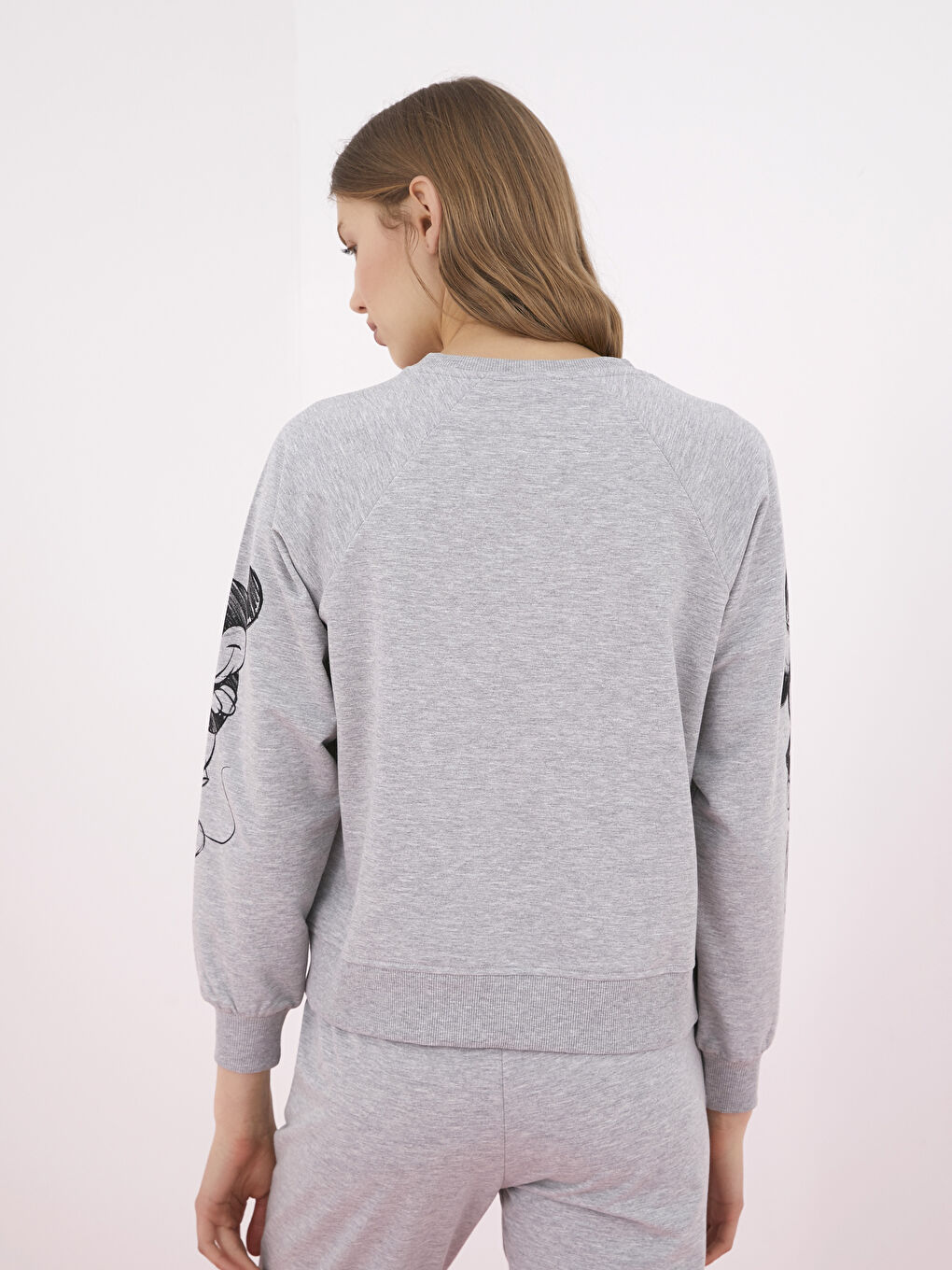 Sweat-shirt Imprimé Mickey et Minnie Mouse pour Femmes Col Rond-4