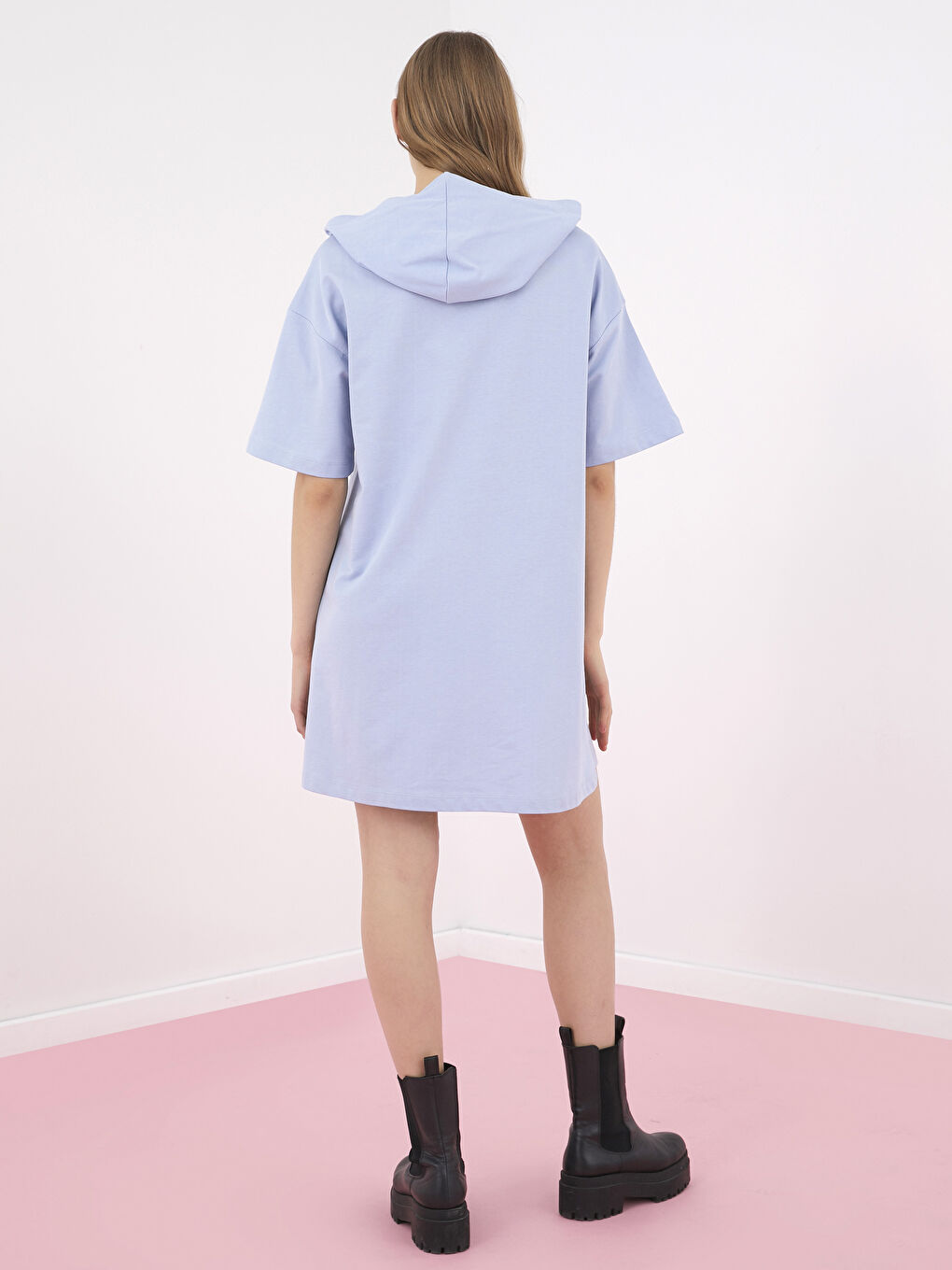 Hooded Short Sleeve Women's Dress-3