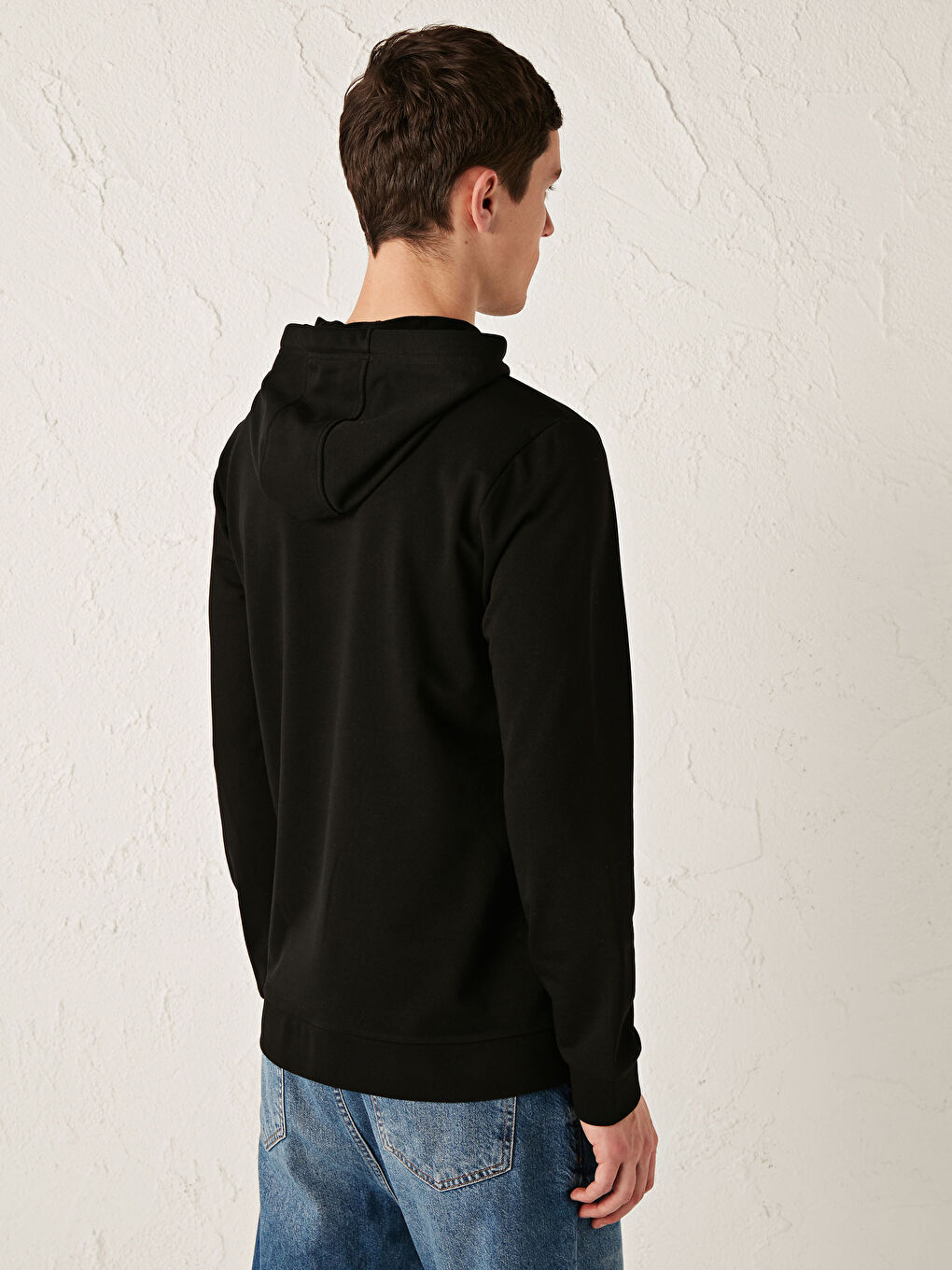 Siyah Uzun Kollu Baskılı Erkek Hoodie-3