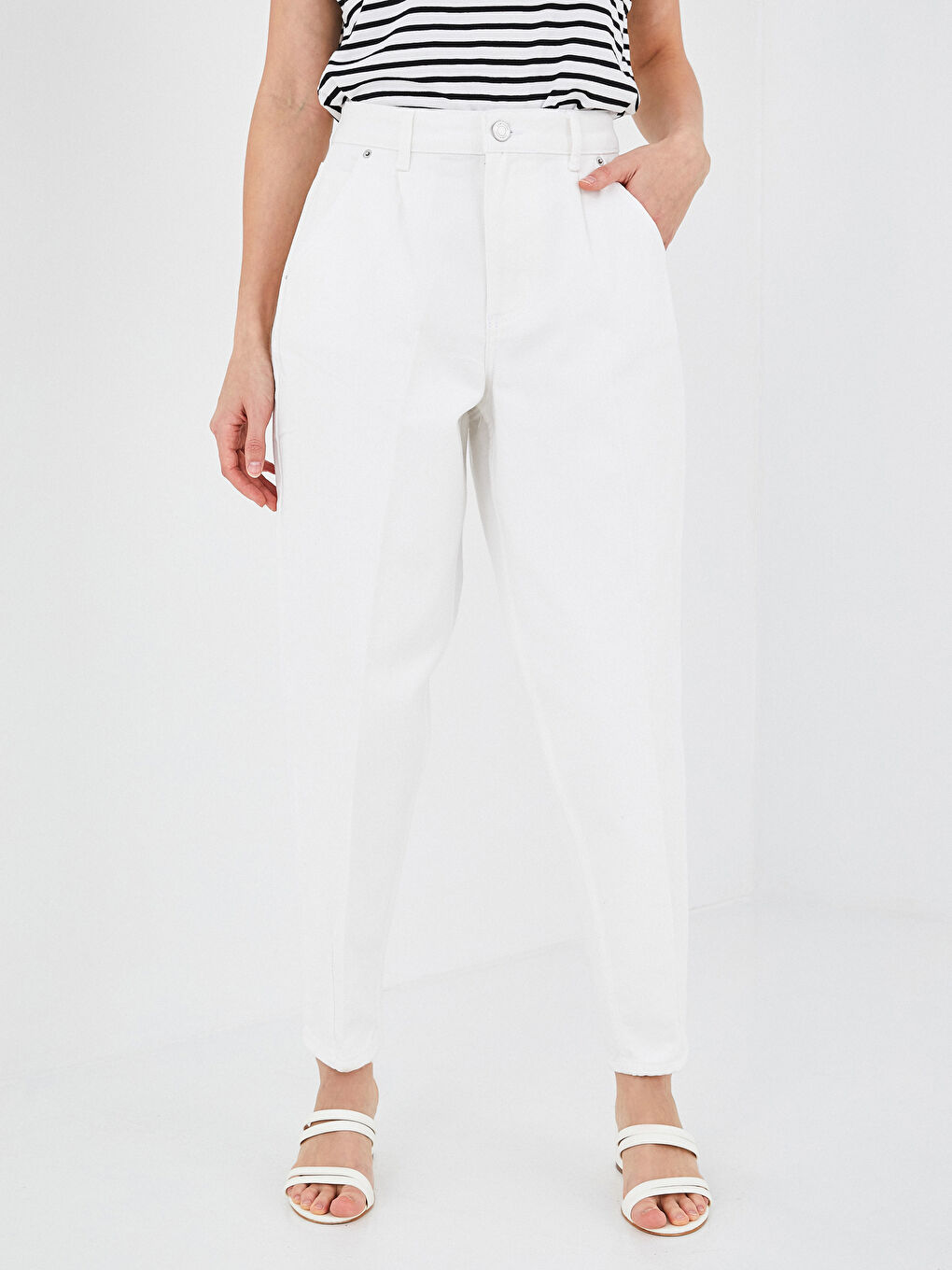 Beyaz Yüksek Bel Mercury Skinny Fit Kadın Jean Pantolon-2