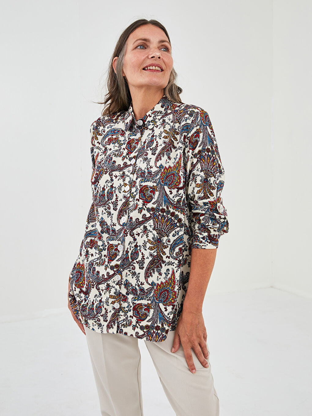 Chemise pour Femmes en Viscose à Manches Longues avec Fermeture à Boutons Imprimée