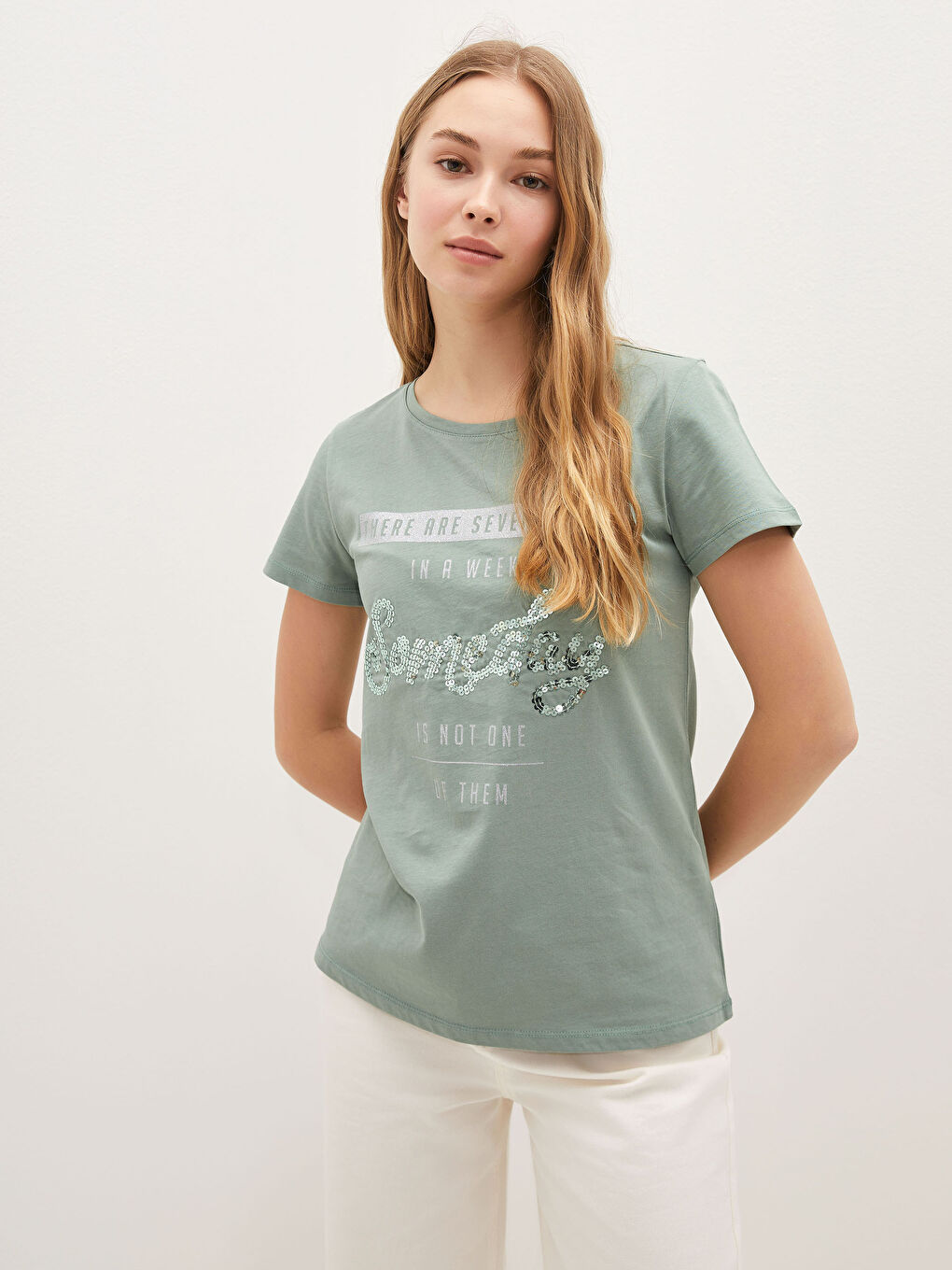 Футболка с круглым вырезом, с принтом, с коротким рукавом, из хлопка, для женщин-1