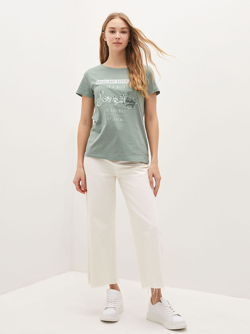 Футболка с круглым вырезом, с принтом, с коротким рукавом, из хлопка, для женщин-3