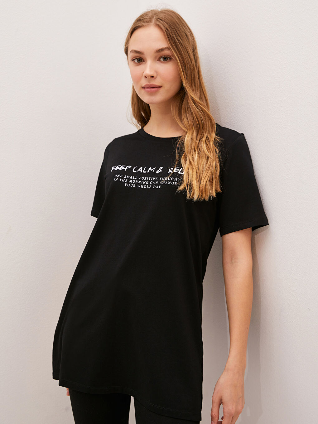 Футболка Женская Хлопковая С Коротким Рукавом, Круглым Вырезом И Принтом-Слоганом-4