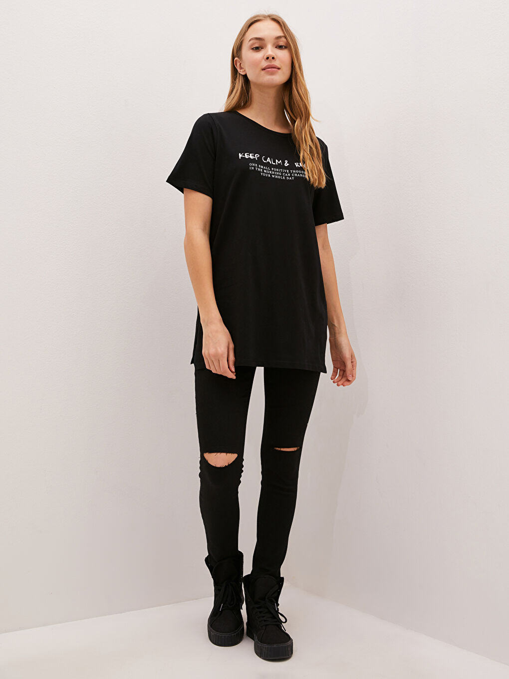 Футболка Женская Хлопковая С Коротким Рукавом, Круглым Вырезом И Принтом-Слоганом-1