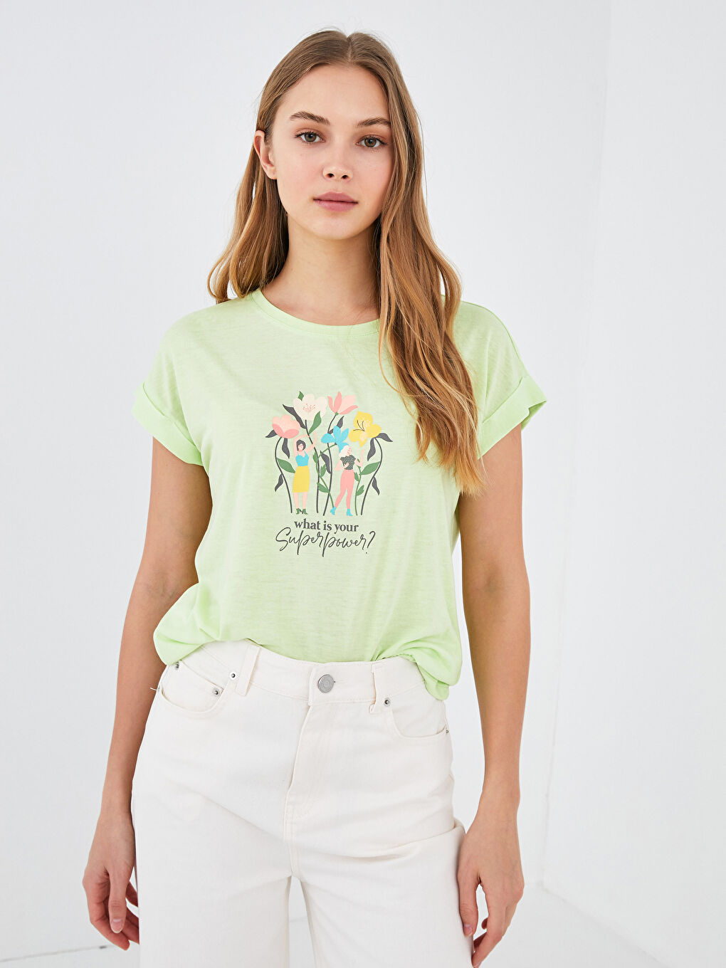 Женская футболка с круглым вырезом и короткими рукавами с принтом-1