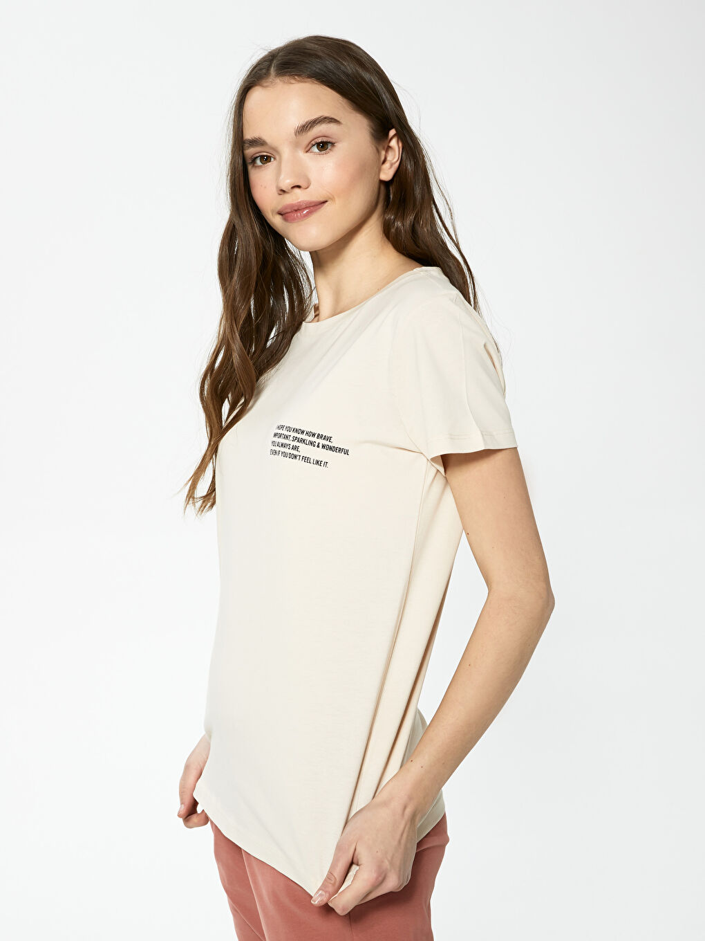 Crew Neck Slogan Printed Short Sleeve Cotton Women's T-Shirt