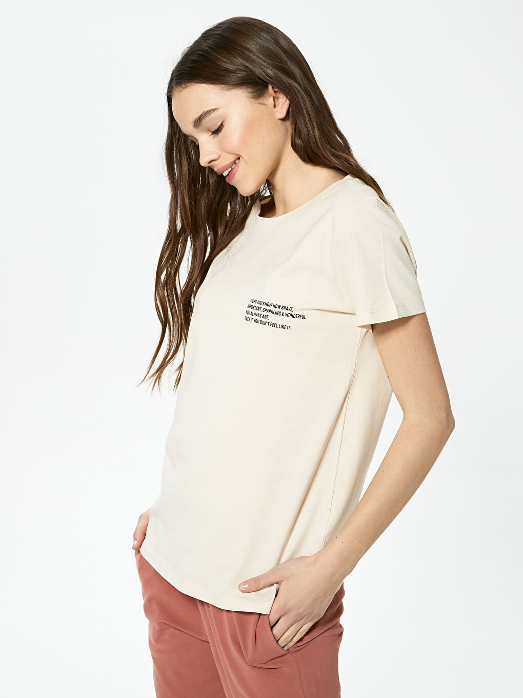 Crew Neck Slogan Printed Short Sleeve Cotton Women's T-Shirt-1