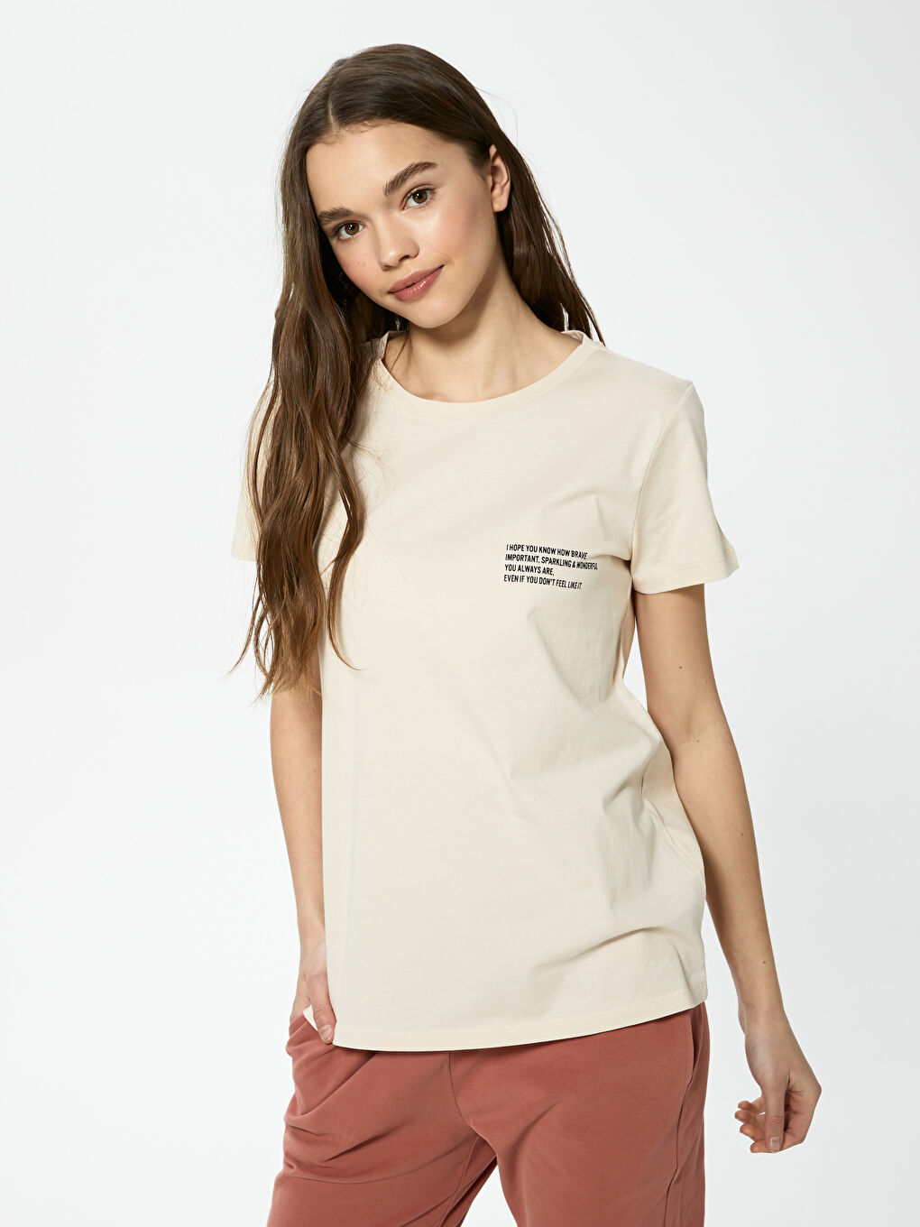 Crew Neck Slogan Printed Short Sleeve Cotton Women's T-Shirt-3