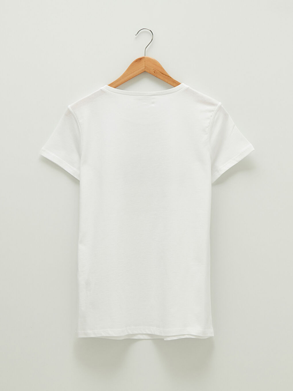 Beyaz Bisiklet Yaka Slogan Baskılı Kısa Kollu Pamuklu Kadın Tişört-1