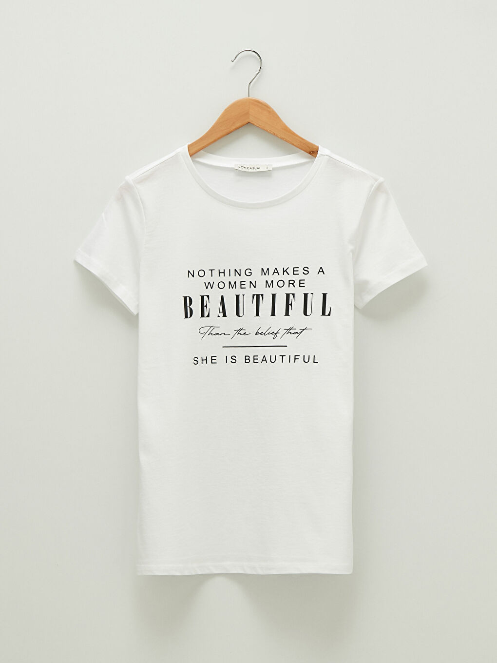 Beyaz Bisiklet Yaka Slogan Baskılı Kısa Kollu Pamuklu Kadın Tişört