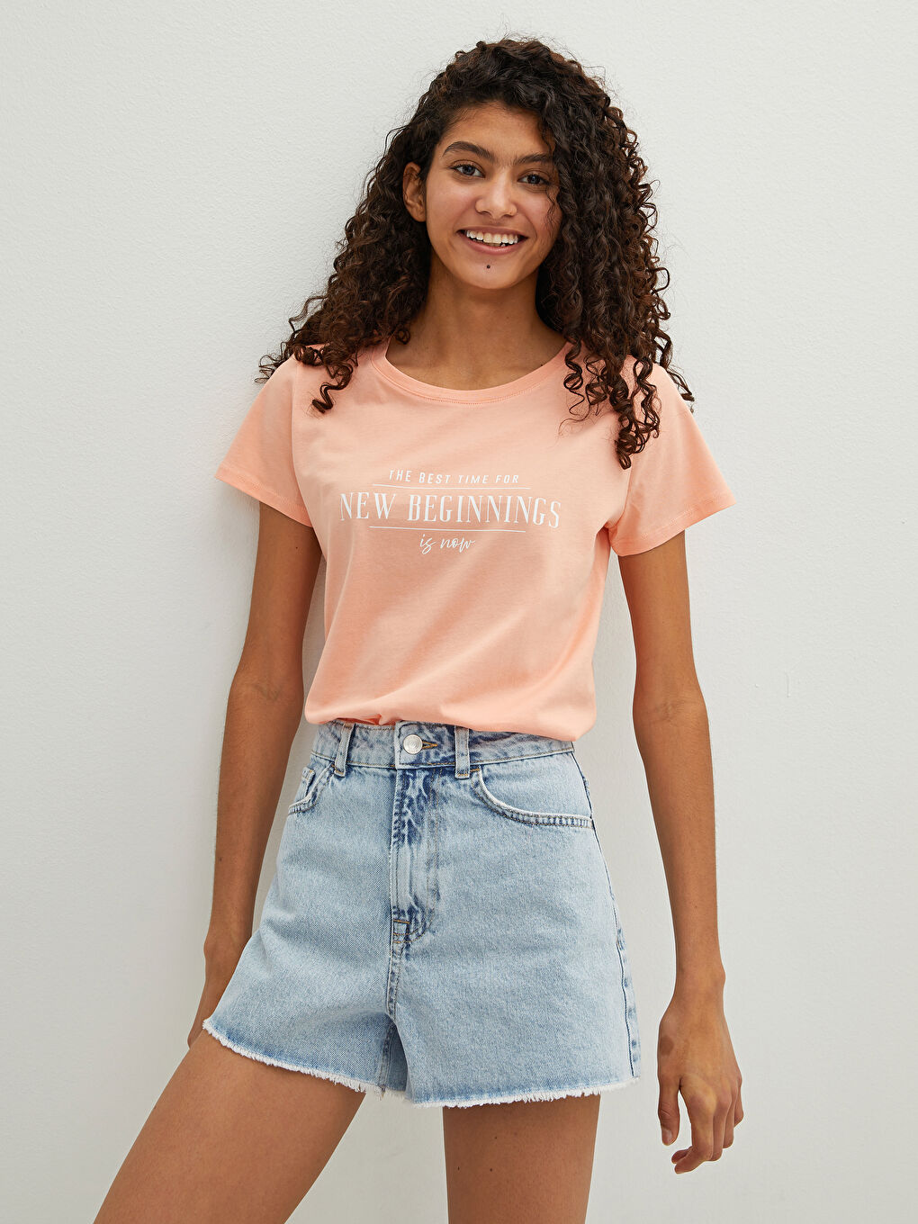 Tricou din Bumbac cu Mânecă Scurtă Imprimat și Guler Rotund pentru Femei-1