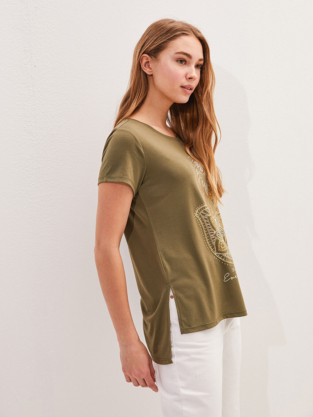 T-shirt Pour Femmes À Col Vélo Et Motif Ethnique-2