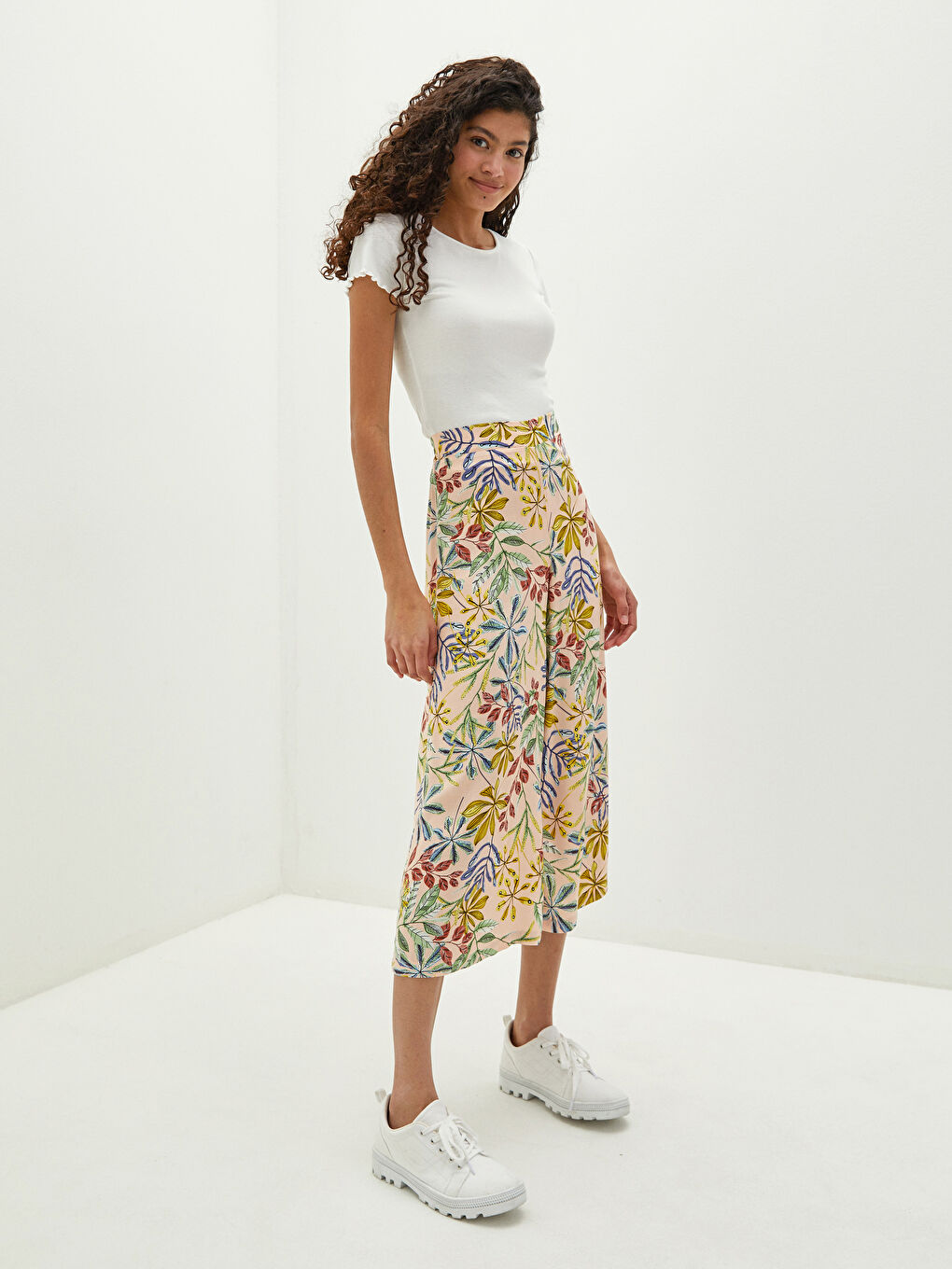 Taille Élastique Imprimé Jambe Large Popeline Pantalon Capri pour Femmes-1