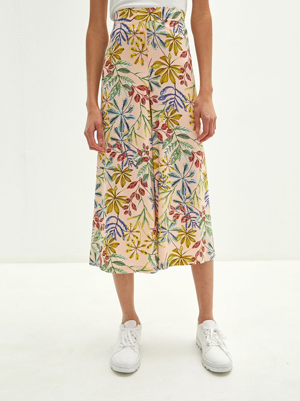 Taille Élastique Imprimé Jambe Large Popeline Pantalon Capri pour Femmes-2