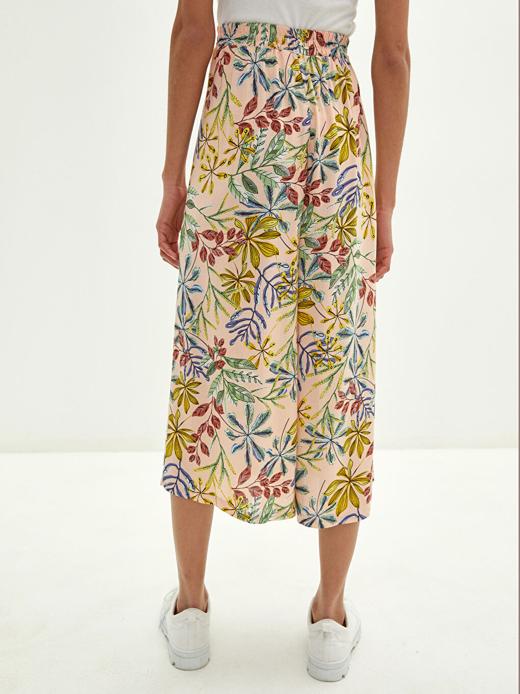 Taille Élastique Imprimé Jambe Large Popeline Pantalon Capri pour Femmes-3