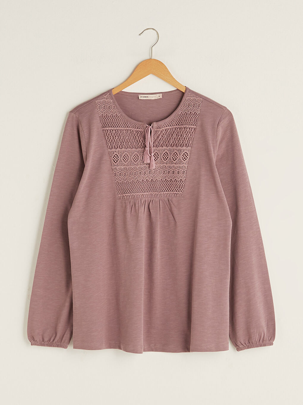 Tie Neck Embroidered Long Sleeve Women's Blouse-5