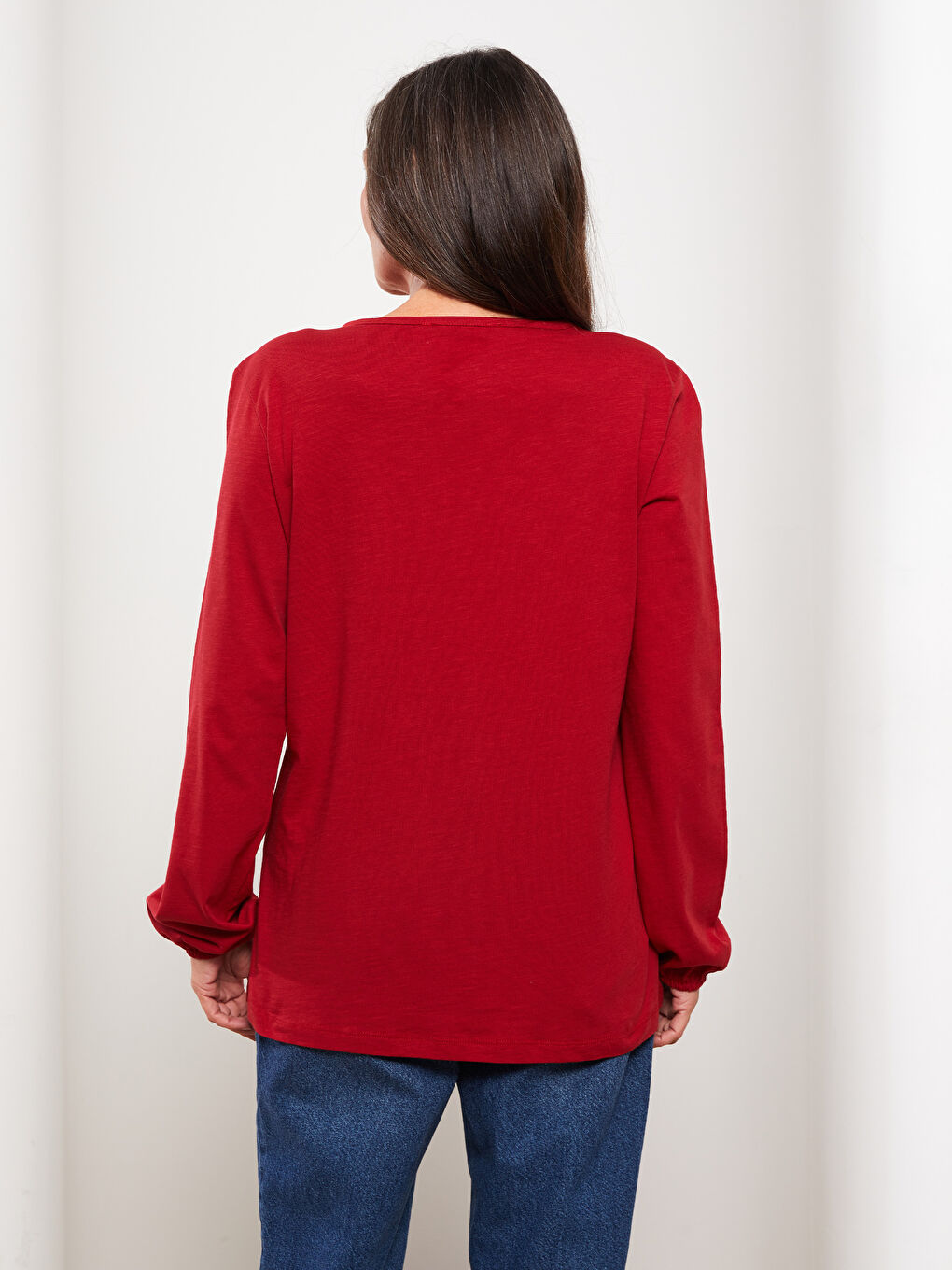 Bağlamalı Yaka Nakışlı Uzun Kollu Kadın Bluz-4