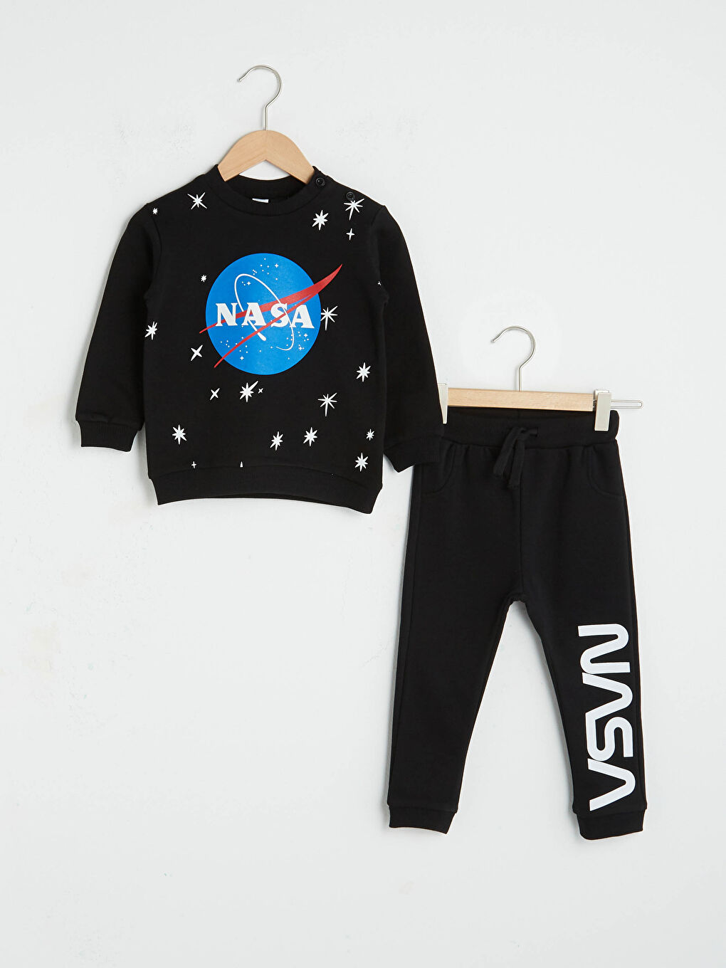 Crew Neck Long Sleeve Nasa Printed Baby Boy Sweatshirt and Trousers 2-Piece Set