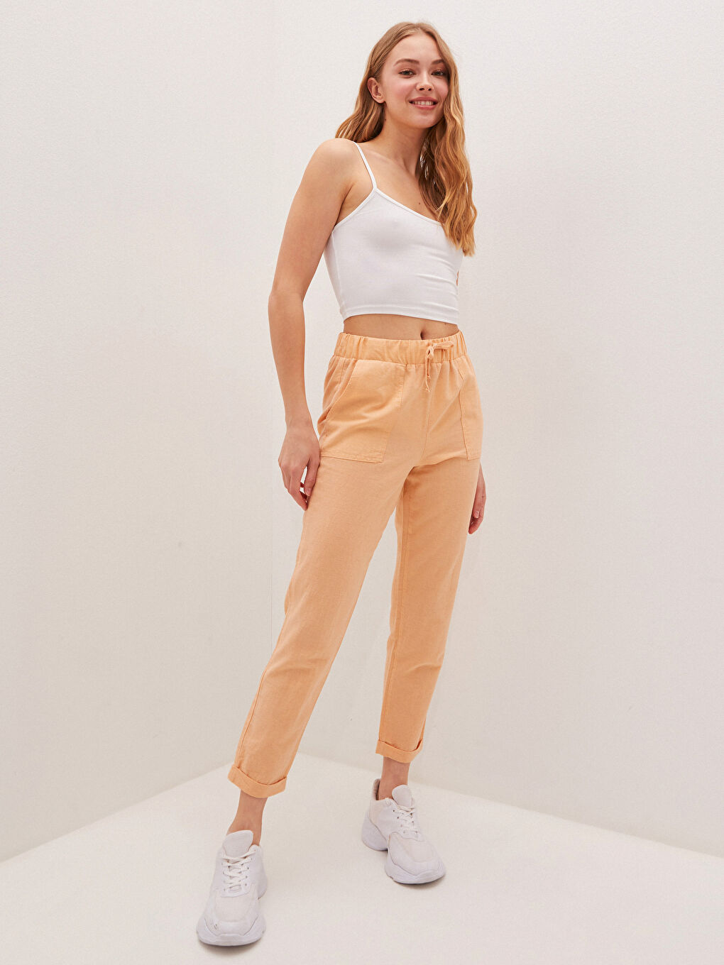 LCW Vision Hose mit elastischem Bund, weiter Passform, Taschen und Leinenstoff für Damen -S1FL06Z8-FYJ