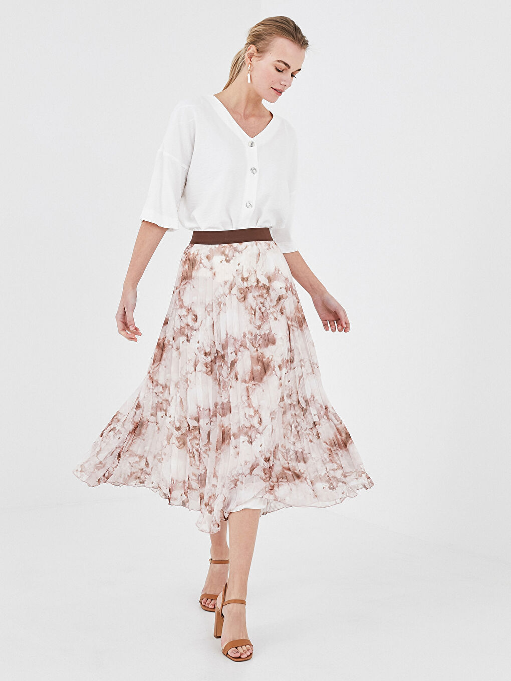 Elastic Waist Floral Printed Chiffon Women's Pleated Skirt
