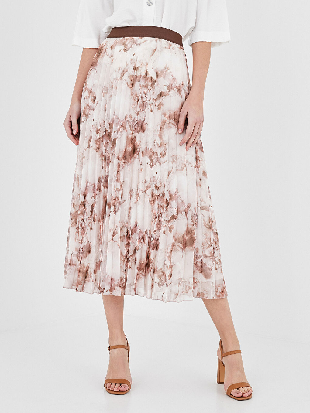 Elastic Waist Floral Printed Chiffon Women's Pleated Skirt-3