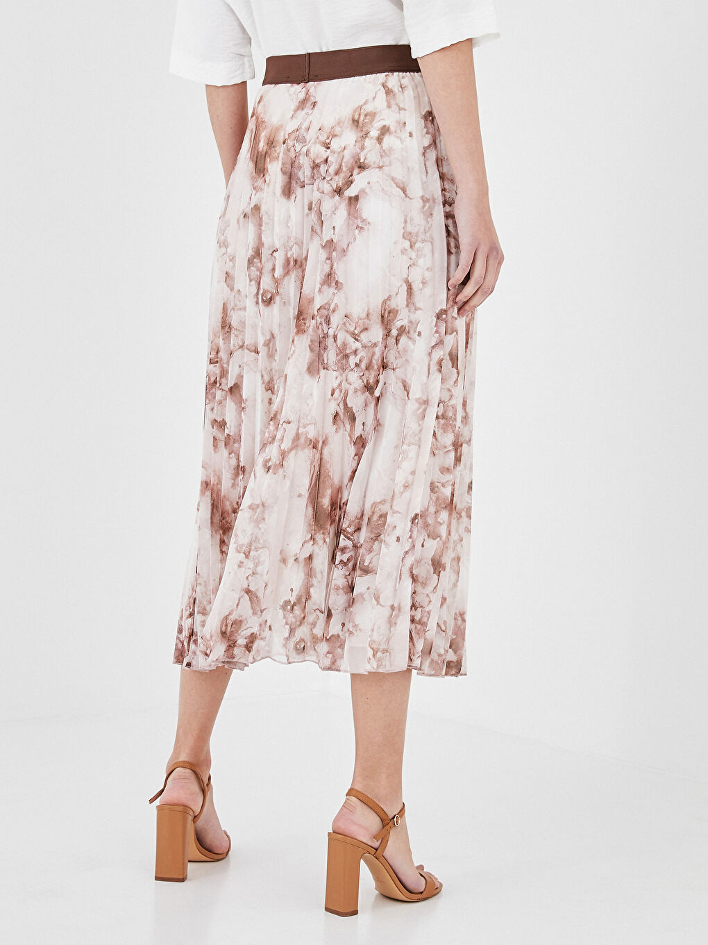 Elastic Waist Floral Printed Chiffon Women's Pleated Skirt-4