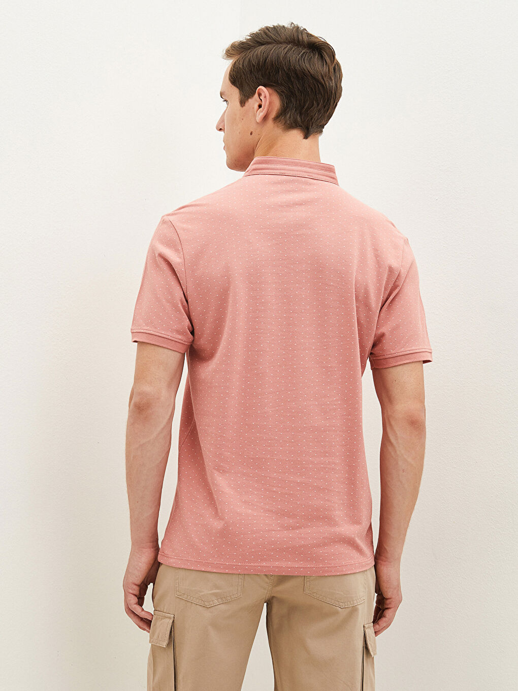 Pembe Hakim Yaka Kısa Kollu Desenli Erkek Tişört-3