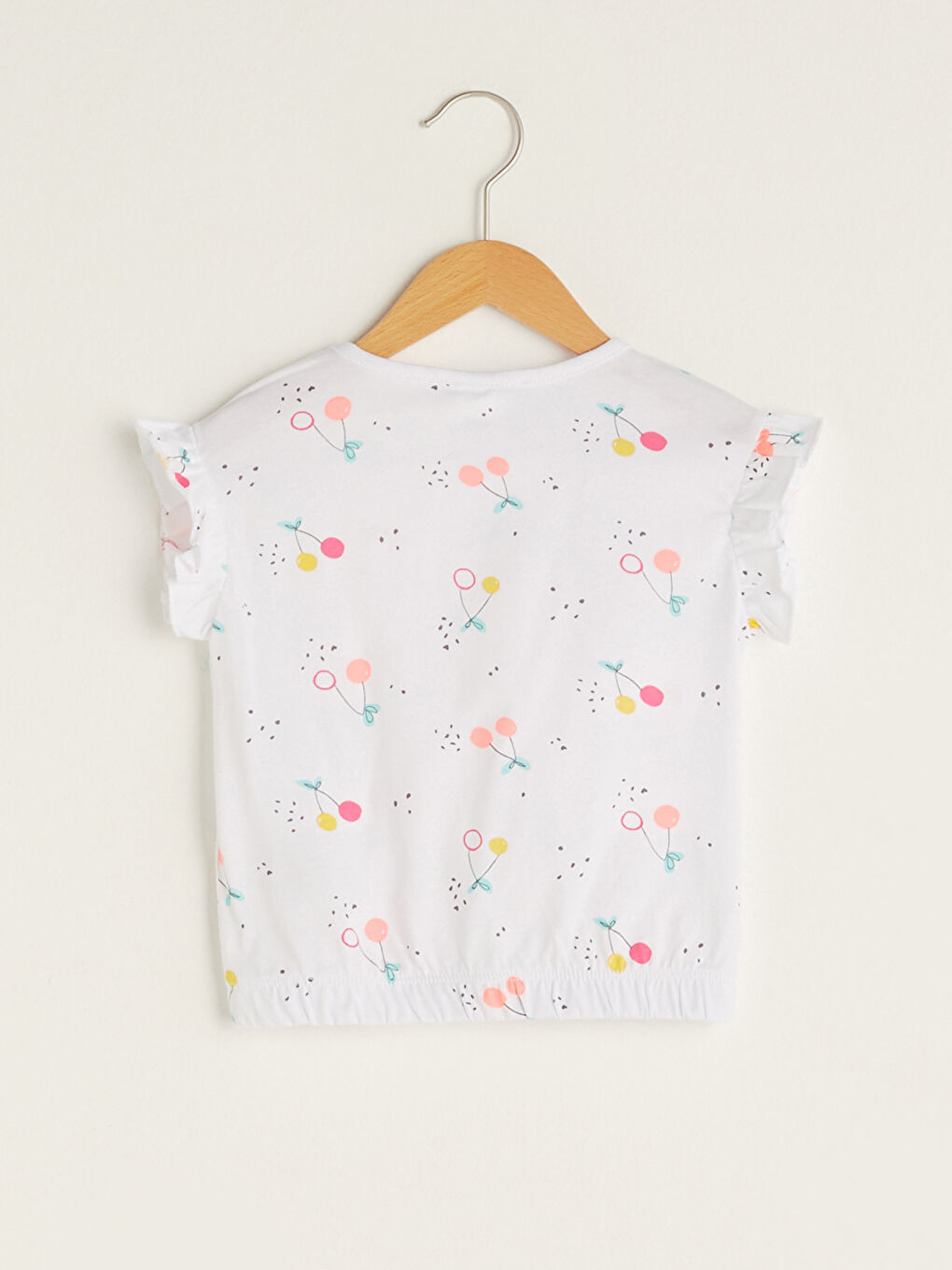 Beyaz Bisiklet Yaka Kısa Kol Baskılı Pamuklu Kız Bebek Tişört-1