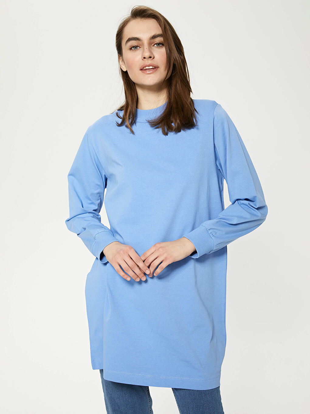 Crew Neck Plain Long Sleeve Women's Tunic-5