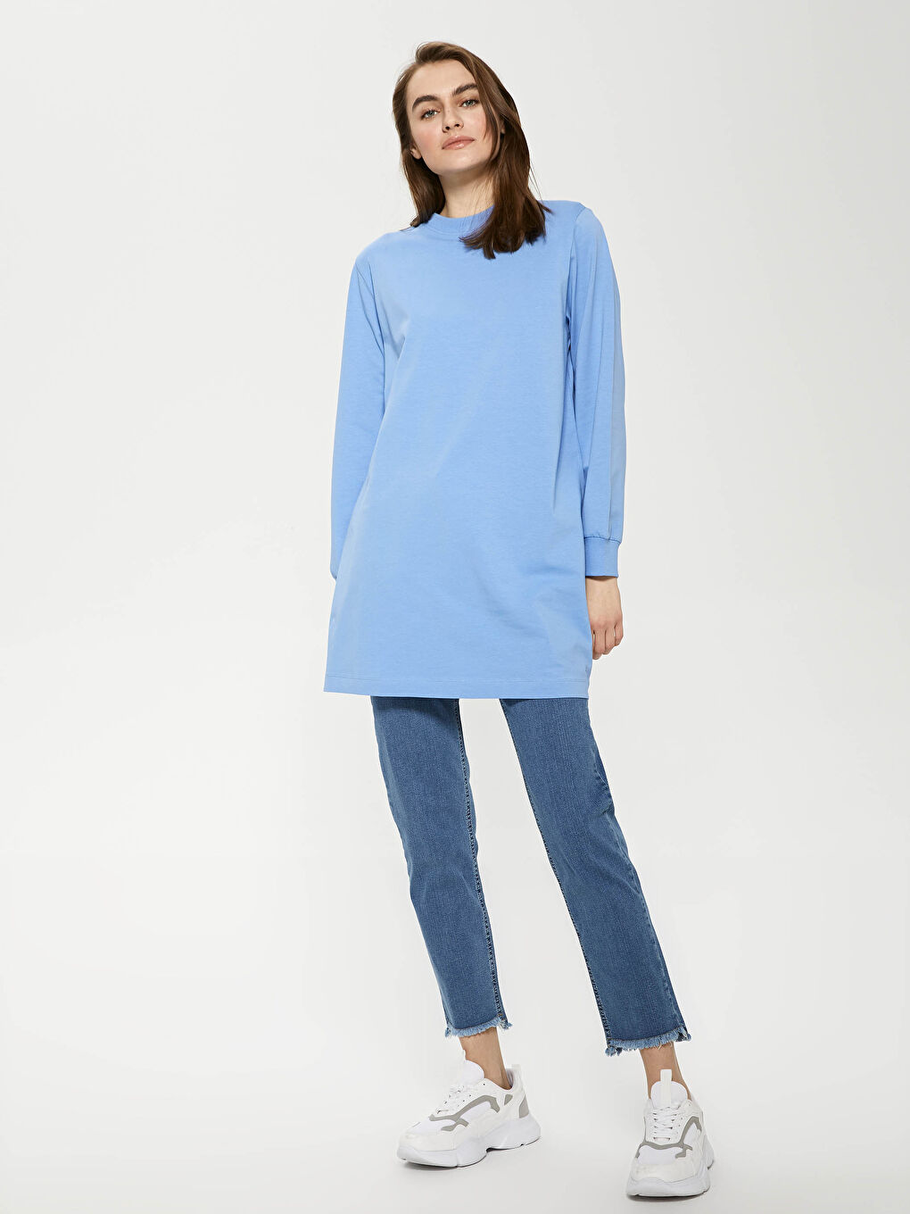 Crew Neck Plain Long Sleeve Women's Tunic-8
