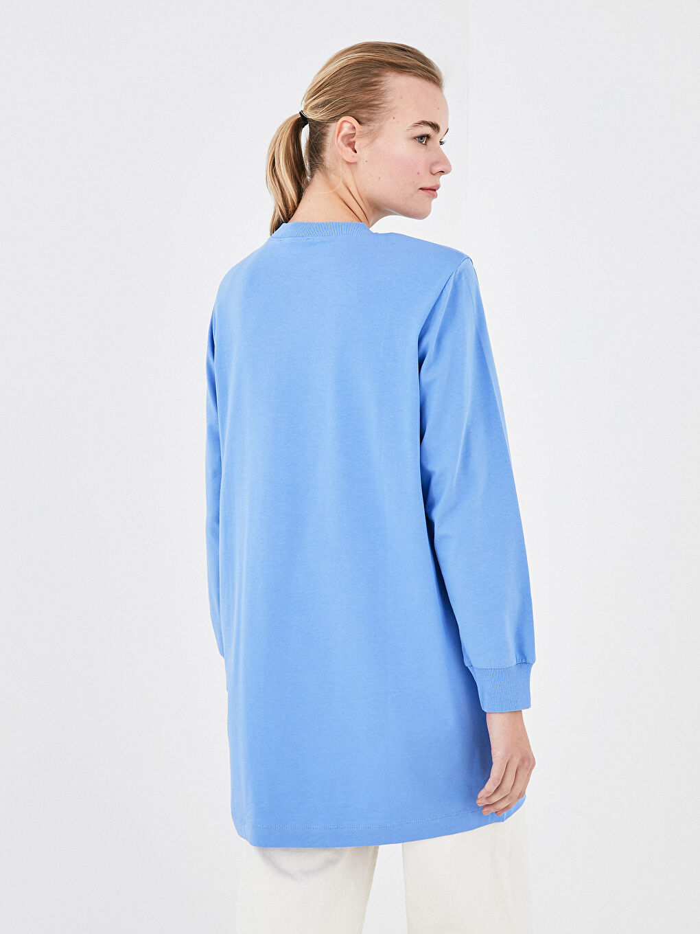 Crew Neck Plain Long Sleeve Women's Tunic-4