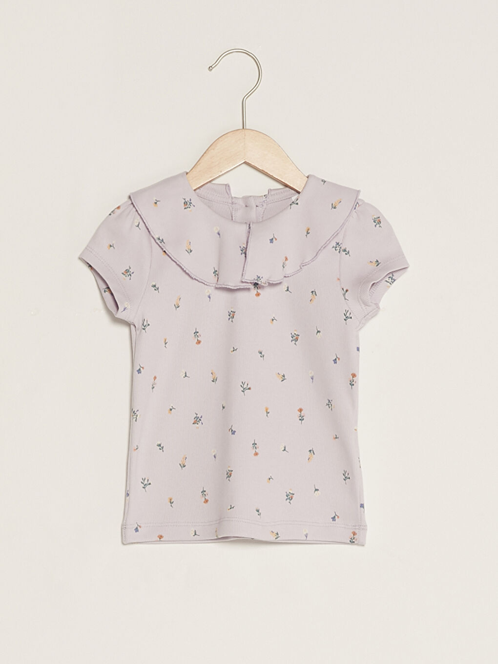 Mor Bisiklet Yaka Kısa Kol Baskılı Kız Bebek Tişört