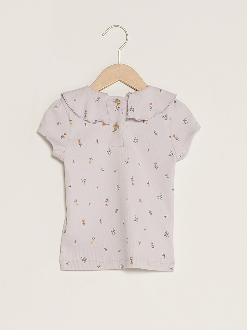 Mor Bisiklet Yaka Kısa Kol Baskılı Kız Bebek Tişört-1
