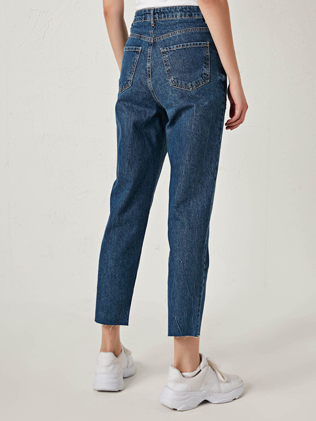 İndigo Yüksek Bel Straight Fit Yırtık Desenli Kadın Rodeo Jean Pantolon-4