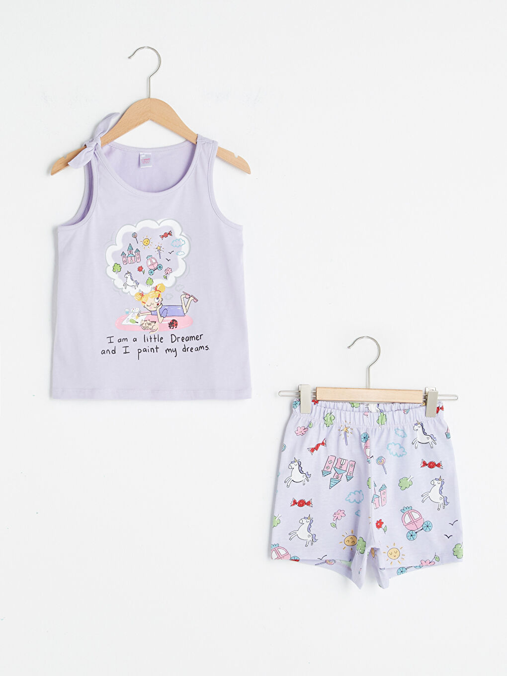 Crew Neck Printed Cotton Girl's Pajamas Set